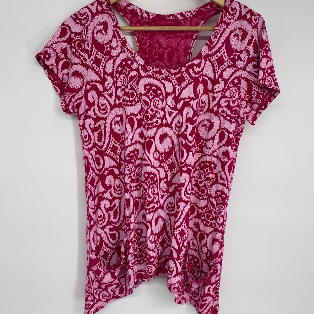 Fresh‎ Produce Top Women’s Med Pink Print Asymmetrical Hem Coastal Lagenlook